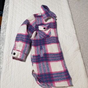 Women's Plaid Shacket Jacket - Pink & Blue